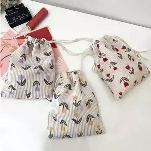 자가드 원단 플라워 파우치 스트링형 화장품 가방 학생파우치 파우치백 파우치가방