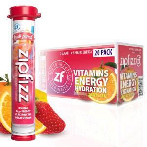 Zipfizz 데일리 에너지 드링크 파우더, 펀치, 20팩 3-in-1 지속 에너지, 빠른 수분 공급 및 필수 무설탕 전해질 파우더에는 B-12와 제가 함유되어