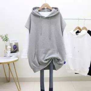 여성 데일리 후드 베스트 캐주얼 오버 핏 조끼 그레이