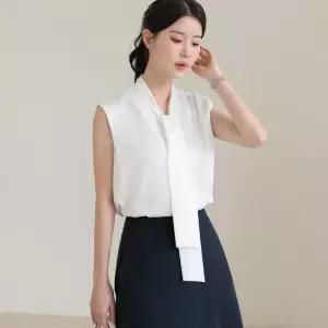 시크라인 ~XL까지 카딘 타이넥 민소매 블라우스 이너 나시 여름 하객룩 오피스룩 데이트 모임 미시 빅사이