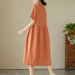 여성 여름 린넨 롱 원피스 셔츠 루즈핏 빅사이즈 카라 (WFHDBI8)