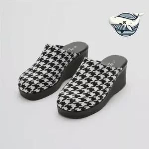 모던 화이트블랙 패턴 슬리퍼 편안한 낮은굽 여성슬리퍼 여름슬리퍼 발편한슬리퍼