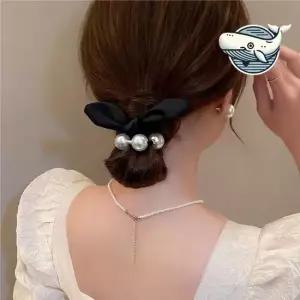 세련된 리본 진주 헤어끈 스트랩 여성용 머리 곱창머리끈 곱창밴드 리본머리끈