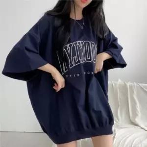 여성 가오리 맨투맨 반팔 티셔츠 1P 박스핏 편한 긴티