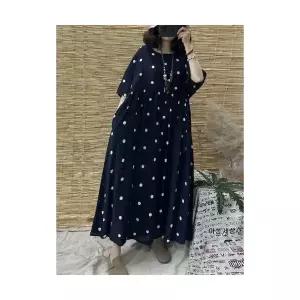엘럽 여자 플라워 원피스 모시 도트 프린트 하늘하늘 롱스커트 면마 원템1