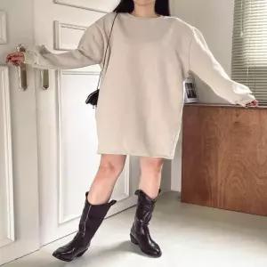 [옷자락][시즌오프]기모 라운드넥 루즈핏 무지면 가을겨울 원피스_5