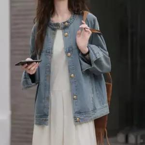 차이나카라 데님 자켓 라운드넥 모던 청자켓 중청