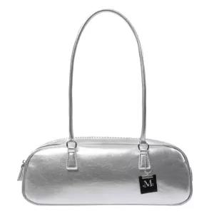 무센트 MUCENT 로마 크랙 키링 레더 숄더 볼링 백 블랙아이보리실버