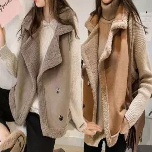 무스탕조끼 더블 쪼끼 베스트 카라 페이크 여자 퍼