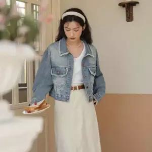 크롭 수술 빈티지 패션 포켓 청자켓