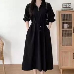 맨투맨원피스 캐주얼 스타일 앞지퍼 오픈타입 카라 롱 원피스