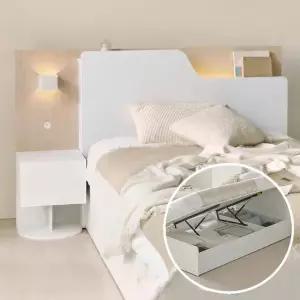 상일리베가구 라운디 투톤에디션 LED 모션 리프트업 빅수납 침대프레임 SS+협탁1EA