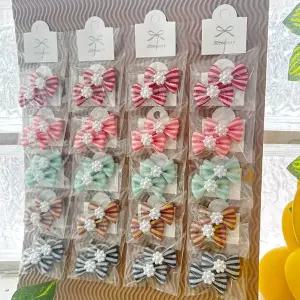 강아지 줄무늬 꽃진주 고무줄 2P 20개 세트 머리끈 애견리본고무줄