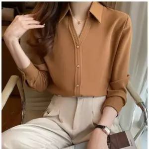 [SBD] 블라우스 골드버튼 블랙 화이트 새틴 브라운