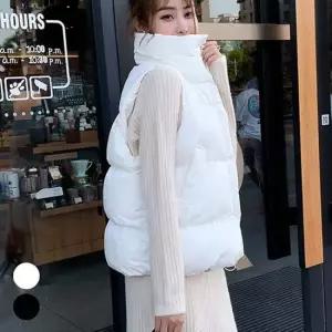 여성 밑단 스트링 러블리 하이넥 오버핏 패딩 조끼