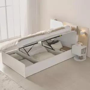 상일리베가구 라운디 투톤에디션 LED 모션 리프트업 빅수납 침대 SS+협탁1EA(본넬매트 포함)