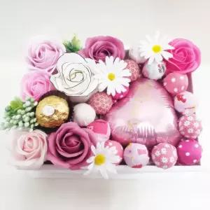 화이트데이 꽃바구니 꽃배달 선물 하트사탕상자 세트