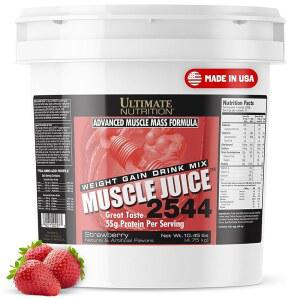 얼티밋 뉴트리션 머슬 주스, 체중 증가 믹스 - 남녀용 매스 게인 운동 파우더 55g 단백질로 제지방 근육 성장 및 면역 지원 보충제 딸기, 10.45파운드