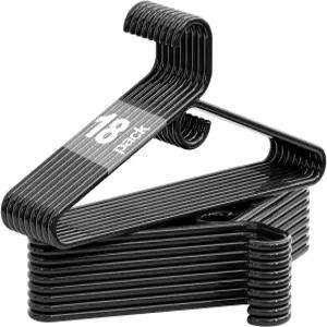 검은색 플라스틱 옷걸이 18팩 표준 사이즈 헤비 듀티 셔츠 바지 코트 드레스 재킷 스카프 및 벨트용 센터