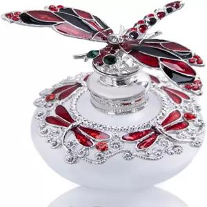 유펑 잠자리 장식 유리 향수 병 주얼리 에나멜 팬시 크리스탈 홀더 향병 빈 리필 가능 레드 40ml