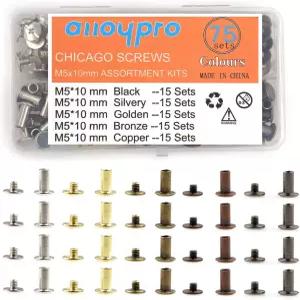 75세트 시카고 나사 모듬 키트 5가지 색상 가죽 리벳 평평한 필리스터 책 바인딩 포스트 DIY 공예용 네일