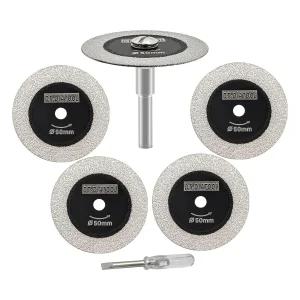 DT-DIATOOL 5팩 다이아몬드 유리 절단 디스크(2인치) - 1/4인치 섕크 포함 1개 섕크리스 2개 타일 와인 병