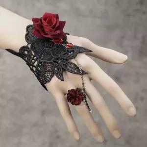 장미 레이스 꽃 팔찌 코스프레 세트 반지