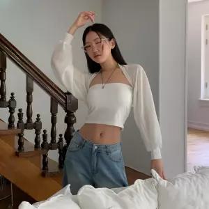 여자 소프트 스퀘어 짜임 시스루 니트 볼레로