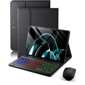 [미국배송] MICROSOFT SURFACE PRO 11/10/9 13인치 2024/2022 키보드 케이스 - 레인보우 백라이트 마우스 펜슬 홀더 내장 블랙