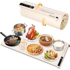 열이 있는 초대형 음식 보온 매트 - 뷔페용 전기 실리콘 트레이 조리대용 롤러블 푸드 워머 타이머 7가지 열 레벨이 온열 휴대용