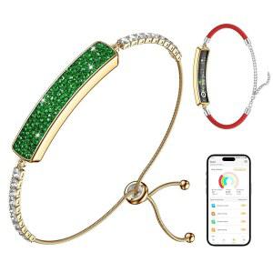 뮤시노트 라이트 럭셔리 여성 스마트 팔찌 주얼리 액티비티 헬스 트래커 / 심박수 수면 스트레스 HRV 라이프 워터프루프 자동 모니터링 웨어러블은 2개의 밴드와 무료 앱(그린)과 함께 제공됩니다