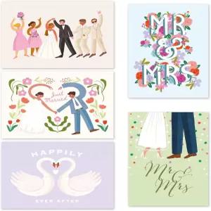 봉투가 있는 신랑 신부 결혼 카드 5 x7 모듬 10장 팩 축하 빈 노트 샤워 약혼 파티 진짜 금박으로 시크한