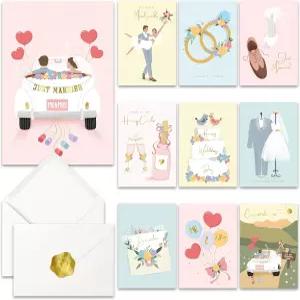 AUDREE 봉투가 있는 신랑 신부를 위한 모던 골드 포일 웨딩 카드 10장 5 x7 - 샤워 약혼 신혼 결혼 축하를