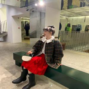 체크 울 트위드 플레드 브라운 트렌치 스타일 여성용