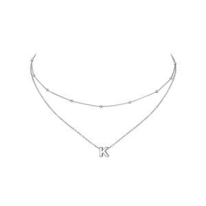여성 칙실버 레이어드 이니셜 목걸이 925 스털링 실버 개인 맞춤형 레터 A-Z 펜던트 16인치 롤로 체인이 있는 저자극 초커 앙증맞은 생일 주얼리