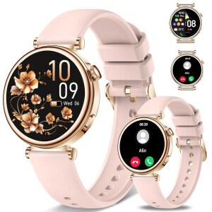여성 스마트워치 (응답 / 전화 걸기) 1.27인치 HD 헬스 트래커 스마트워치와 호환 안드로이드 폰 액티비티 페도메트 심박수 수면 모니터 120+ 스포츠 IP68 방수 핑크 분홍색