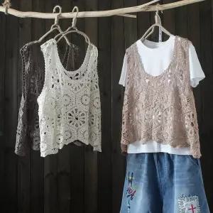 여성니트 빅사이즈 꽃무늬 레이스 민소매 그물 기모 상의 여자 선물 가디건 여성 니트티