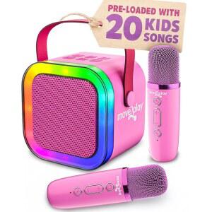 Move2Play 어린이용 노래방 기계 | 20곡 이상 포함 마이크 2개 블루투스 연결 3 4 5 6 7세 선물 여자 남자 용 장난감 생일
