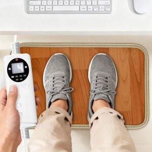 에버킨 온열 바닥 매트 12개의 조절가능 온도와 12시간 타이머가 장착된 풋 워머 사무실용 20인치 x 12인치 전기 난방 패드 신발 착용 시 안전 브라운 우드 그레인 책상용 발 받침대
