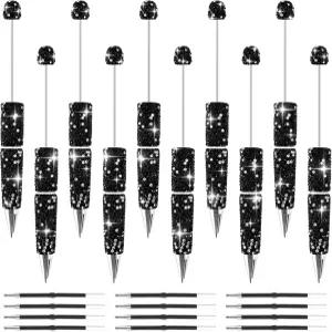Lustoyi 10Pcs 글리터 비즈 볼펜 풀 라인스톤 팬시 펜 여성용 귀여운 저널링 다이아몬드 블링 트윈 걸 선물