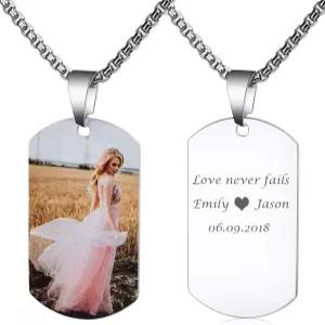 패너리 수 맞춤 사진 목걸이 군인 개 태그 텍스트 각인 이름 풀 컬러 사진-실버