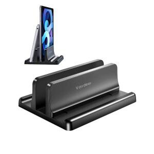 베이디어 버티컬 노트북 스탠드 홀더 정리함 플라스틱 조절식 데스크톱 도크 공간 절약 3in1 모든 Pro Air Mac Dell Microsoft Surface Lenovo 최대 17.3인치(블랙)