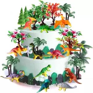 트리 케이크 장식 베이스가 있는 오르그메모리 공룡 나무 27개 미니 장난감 공예용 플라스틱 또는
