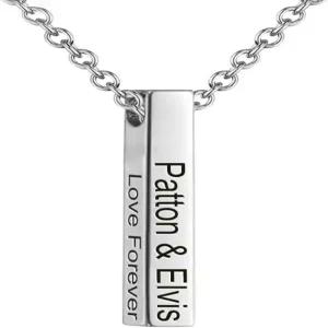 로나고 맞춤형 버티컬 바 이름 목걸이 3D 4면 조각 가능한 큐보이드 스틱 펜던트 스털링 실버 황동 주얼리