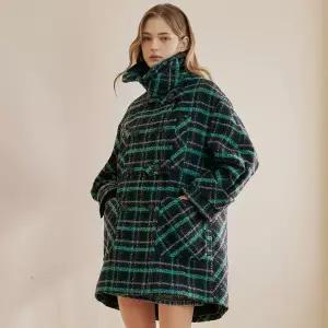 [마쟈]컬러 체크 부클 더블 브레스티드 하프코트