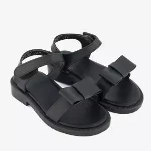 [보리보리/아이들]1707 키즈 & 맘 소가죽 스퀘어 리본 스트랩 샌들 - 블랙