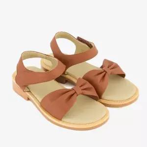 [보리보리/아이들]905 키즈 & 맘 소가죽 리본 스트랩 샌들 - 브라운