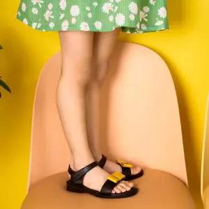 [보리보리/아이들]1707 키즈 & 맘 소가죽 스퀘어 리본 스트랩 샌들 - 옐로우