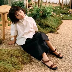 [보리보리/아이들]908 키즈 & 맘 소가죽 브레이드 스트랩 샌들 - 브라운