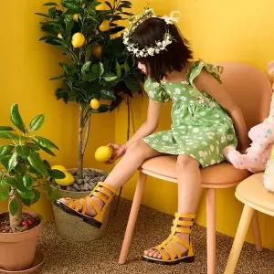 [보리보리/아이들]2221 키즈 & 맘 소가죽 글래디에이터 샌들 - 옐로우